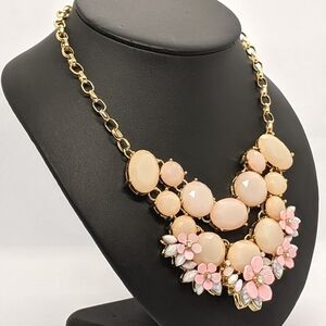 Vintage Glamour • Statement Necklace Frosted Crystals Floral Design